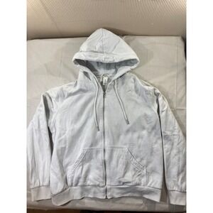 H&M Womens White Full Zip Up Hoodie‎ Sweatshirt Large L Casual